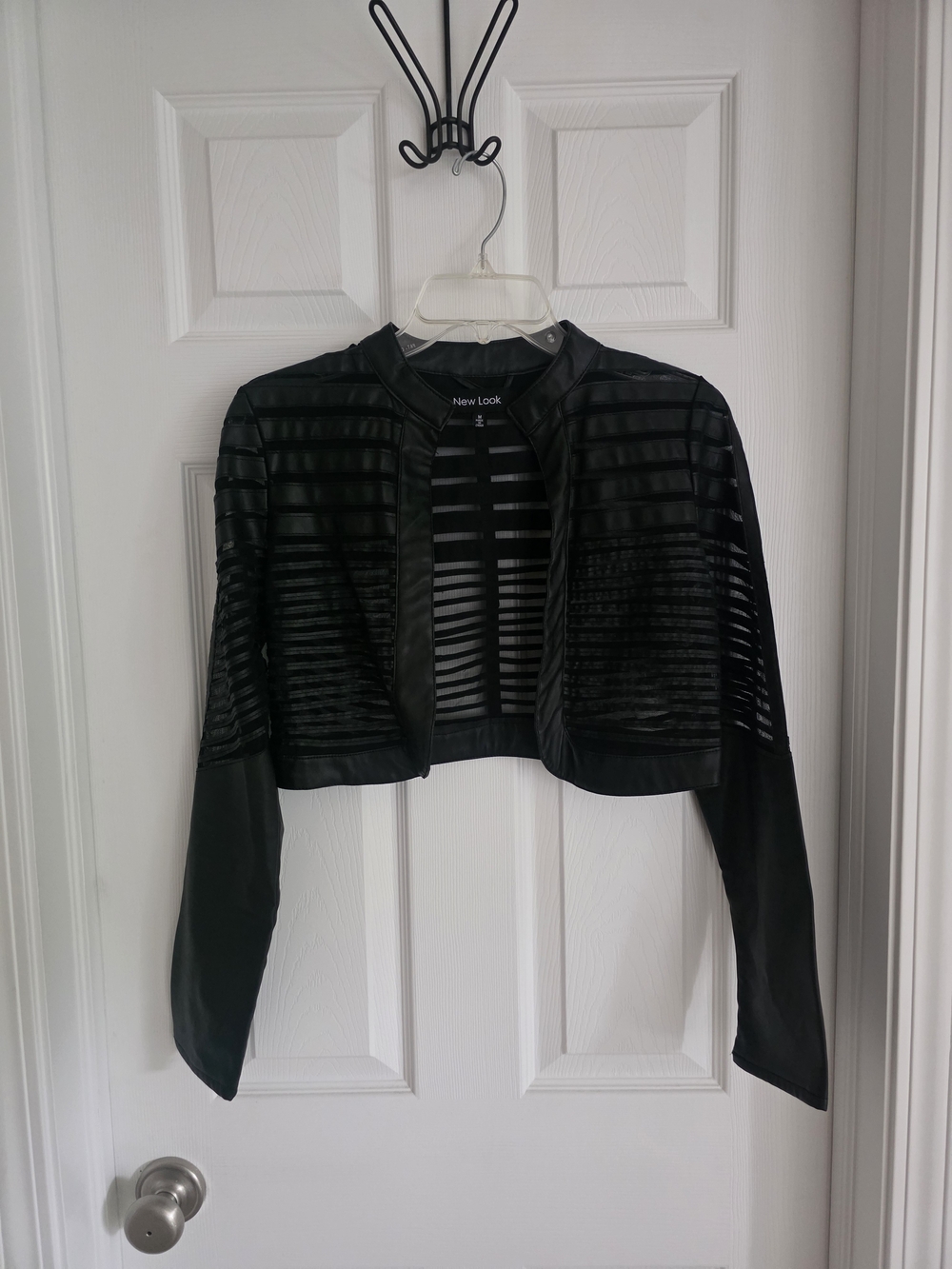 Black Mesh & Faux Leather Cropped Jacket Sz S/M Goth Festival Baddie